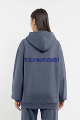Oversized Tonal Back Print Hoodie - Blue Ash